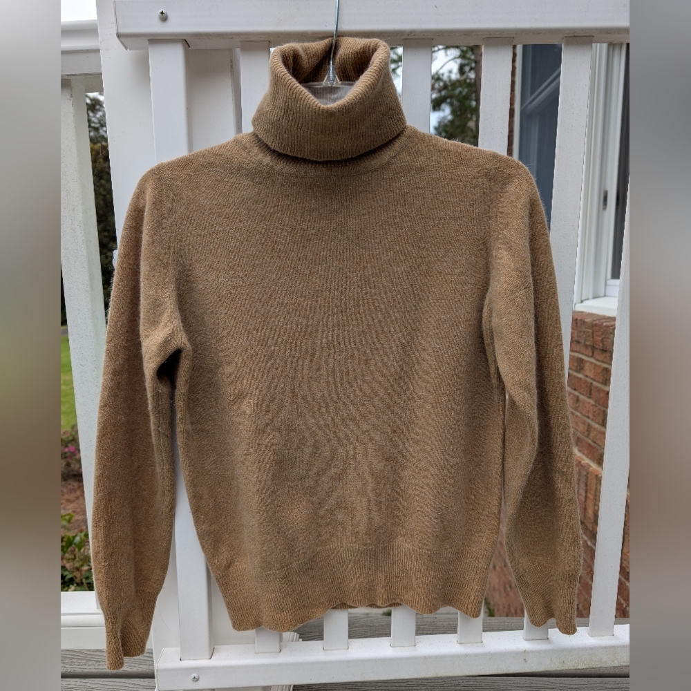 Evan Picone Tan Turtleneck Lambswool Angora Blend Sweater